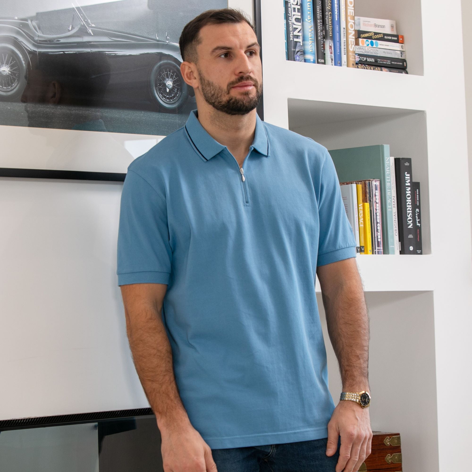 Lizard King Blue Zipper Polo