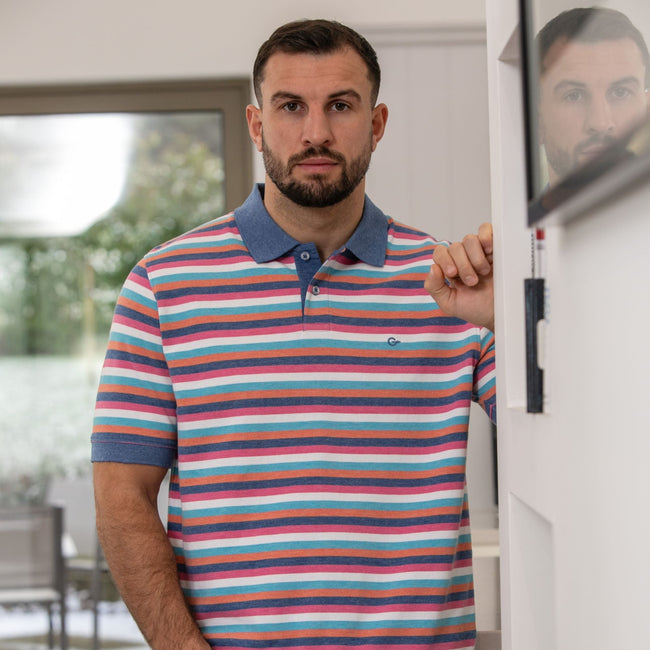 Peter Gribby Short Sleeve Striped Melange Pique Polo Main Image