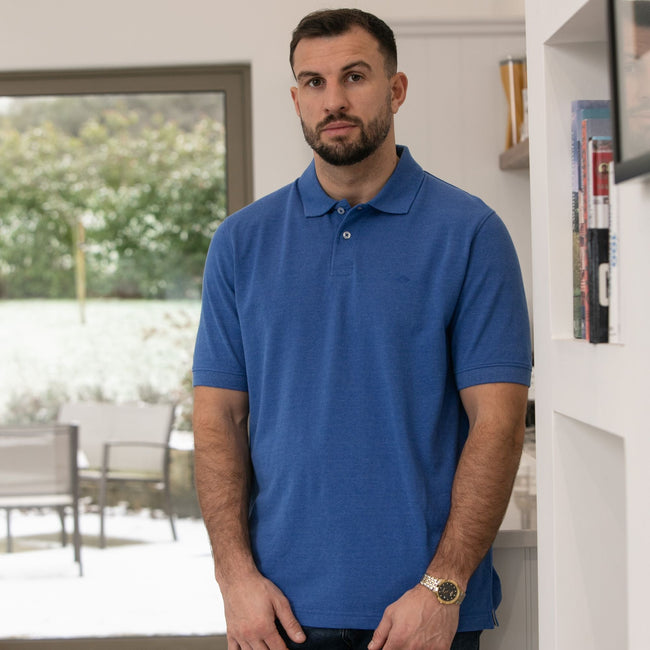 Peter Gribby Short Sleeve Melange Pique Polo - Blue Main Image