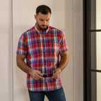 Peter Gribby Short Sleeve Coral Check Shirt
