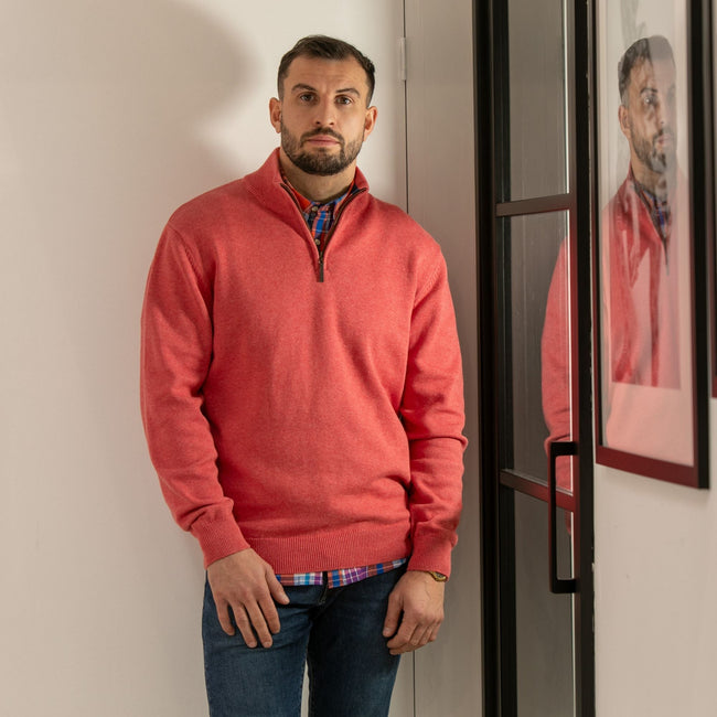 Peter Gribby Premium Combed Cotton ¼ Zip Jumper - Coral Main Image