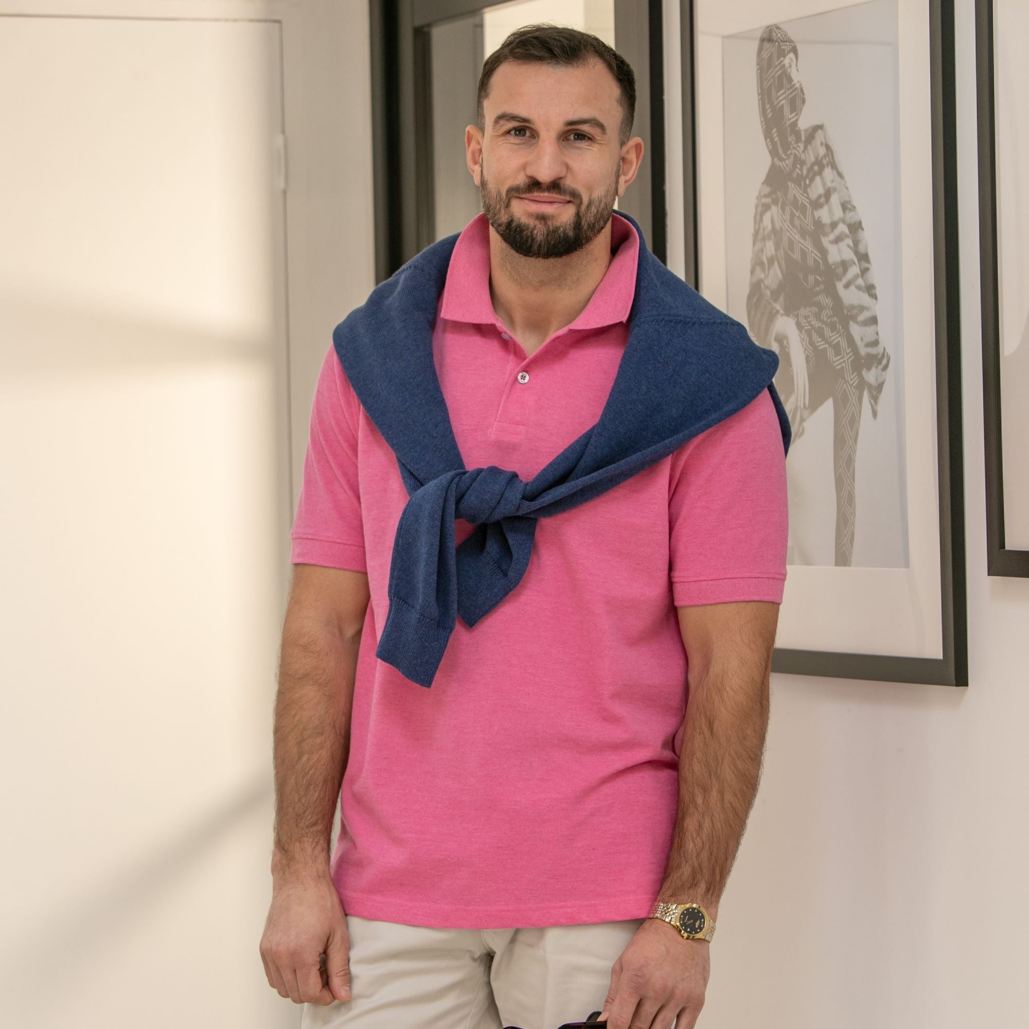 Peter Gribby Short Sleeve Melange Pique Polo - Pink