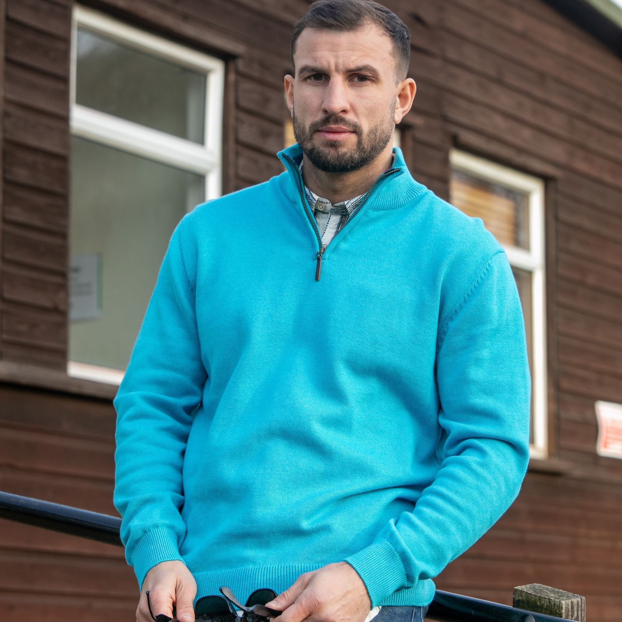 Peter Gribby Premium Combed Cotton ¼ Zip Jumper - Aqua