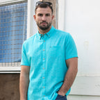 Peter Gribby Short Sleeve Linen Rich Shirt - Aqua