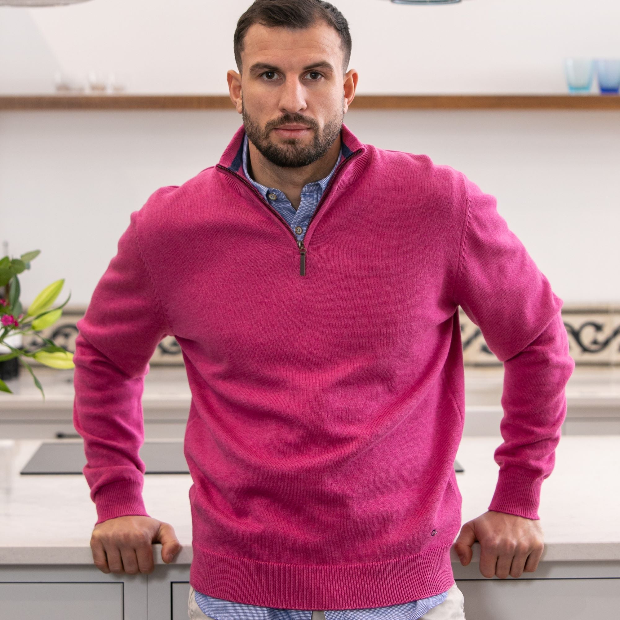 Peter Gribby Premium Combed Cotton ¼ Zip Jumper - Dark Pink