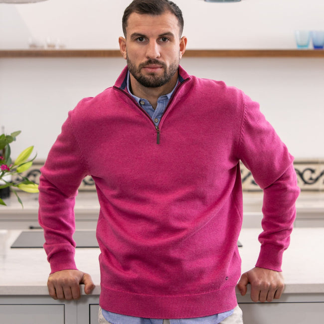 Peter Gribby Premium Combed Cotton ¼ Zip Jumper - Dark Pink Main Image