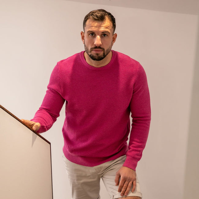 Peter Gribby Premium Combed Cotton Crew Neck Jumper - Dark Pink Main Image