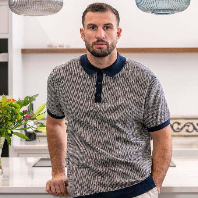 Peter Gribby Short Sleeve Herringbone Knitted Polo Main Image