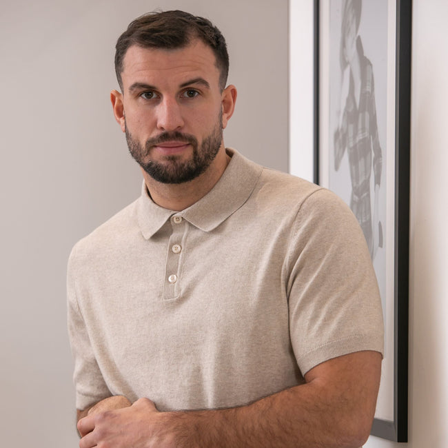 Peter Gribby Short Sleeve Knitted Polo - Stone Main Image