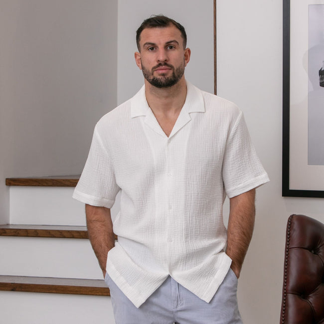 Peter Gribby Short Sleeve Textured Revere Shirt Main Image