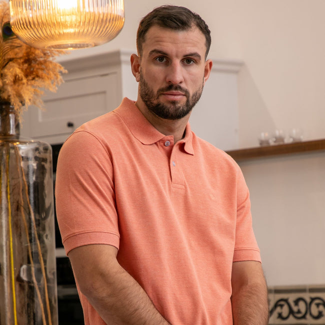 Peter Gribby Short Sleeve Melange Pique Polo - Apricot Main Image