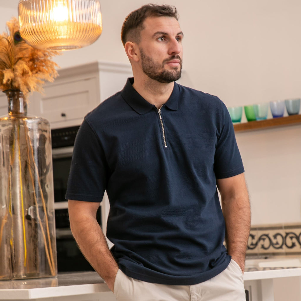 Peter Gribby Bubble Stripe Zipper Polo