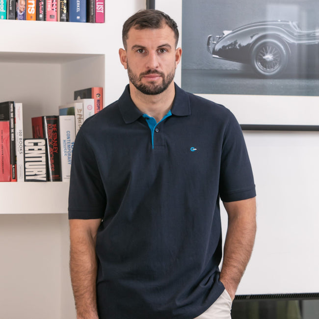 Peter Gribby Short Sleeve Solid Colour Pique Polo - Navy Main Image