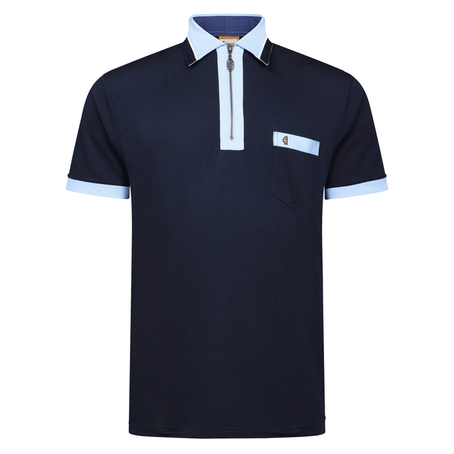 Gabicci Short Sleeve Zip Neck Jersey Polo - Navy Hover Image