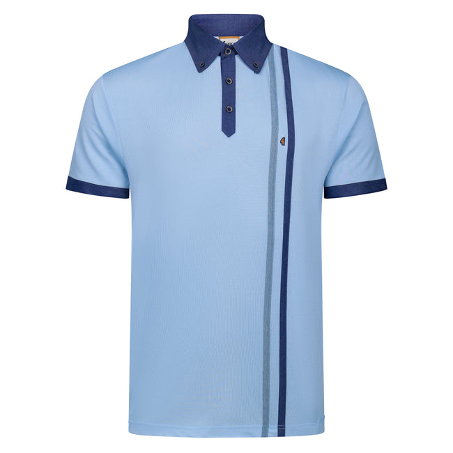 Gabicci Chambray Trim Jersey Polo - Surf Hover Image
