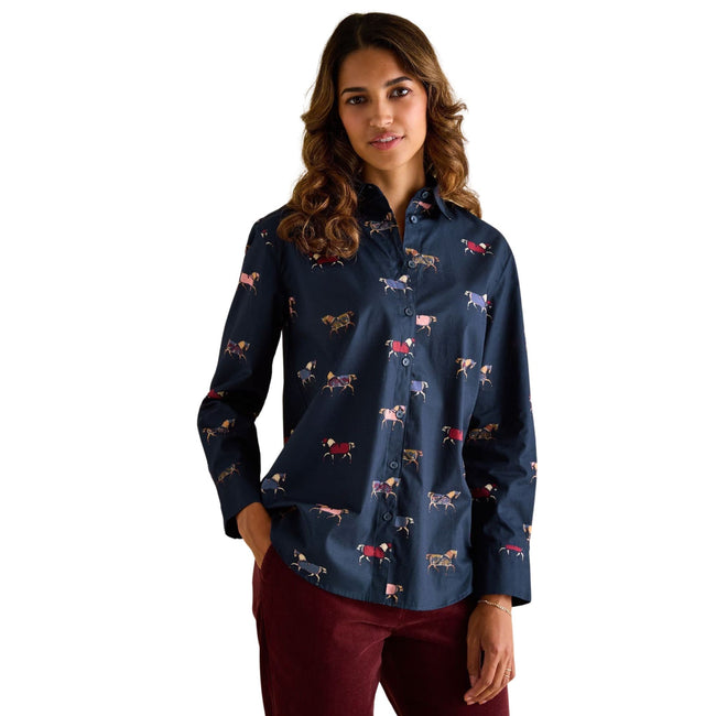 Joules Womens Amilla Horse Cotton Shirt - Navy Horses Print Main Image