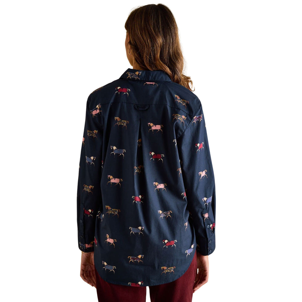 Joules Womens Amilla Horse Cotton Shirt - Navy Horses Print