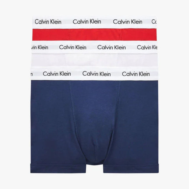 Calvin Klein 3 Pack Trunks - Cotton Stretch White/Red Ginger/Pyro Blue Main Image
