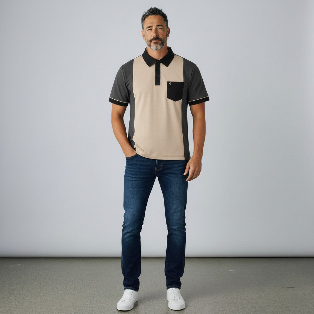 Gabicci X02 Seasonal Patterned Polo Shirt - Charcoal