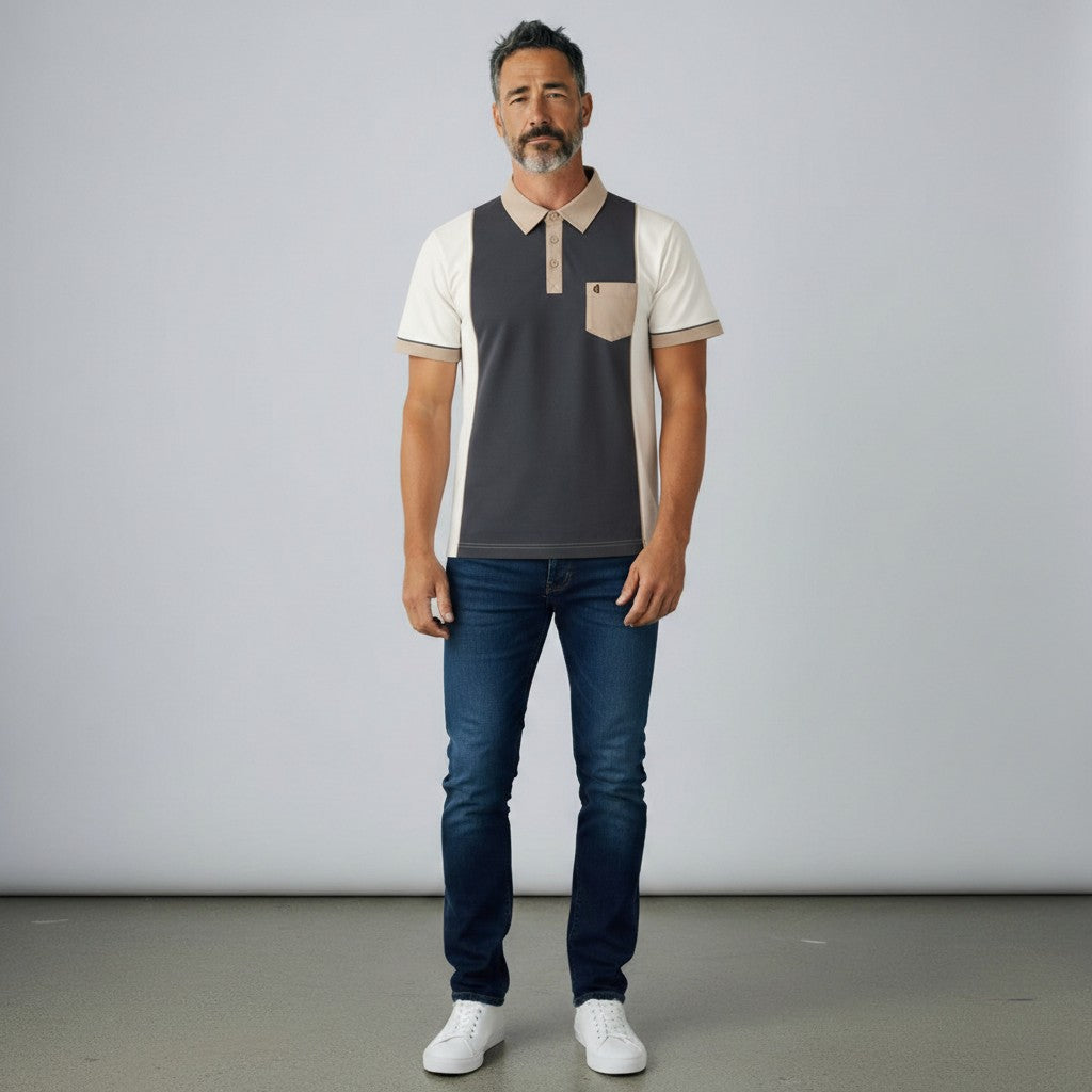 Gabicci X02 Seasonal Patterned Polo Shirt - Cream