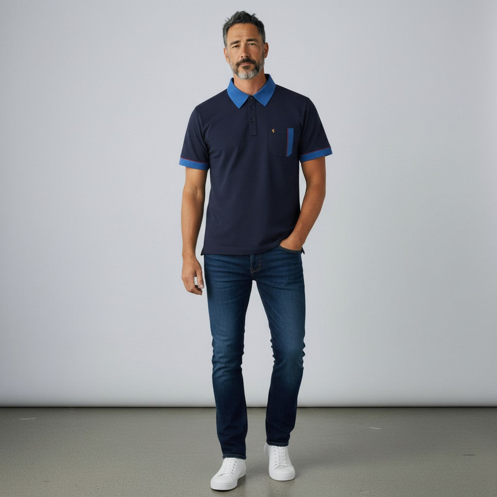 Gabicci X10 Seasonal Patterned Polo Shirt - Navy