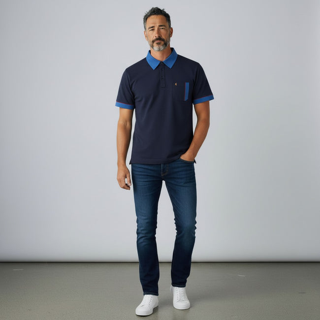 Gabicci X10 Seasonal Patterned Polo Shirt - Navy Main Image