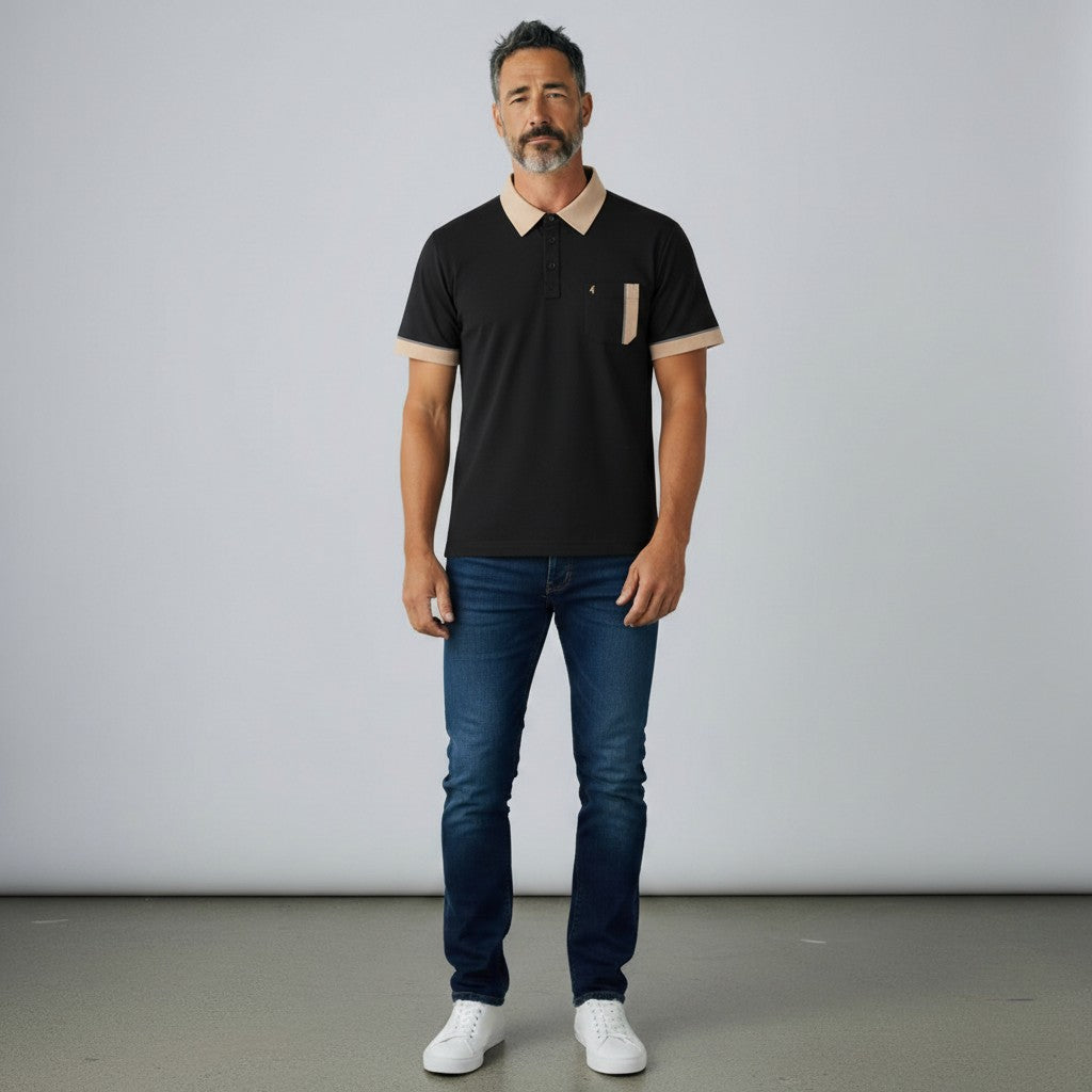 Gabicci X10 Seasonal Patterned Polo Shirt - Black