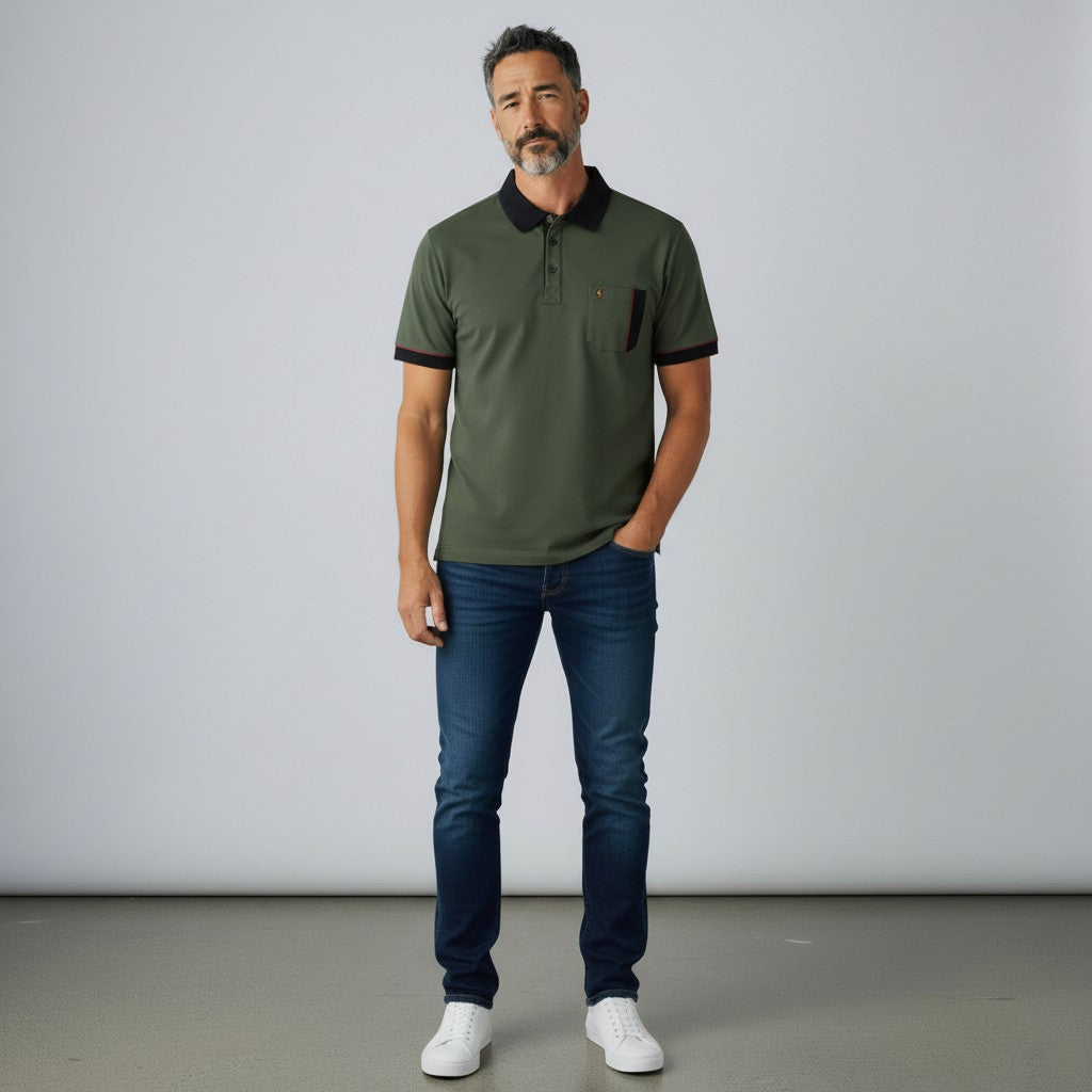 Gabicci X10 Seasonal Patterned Polo Shirt - Khaki