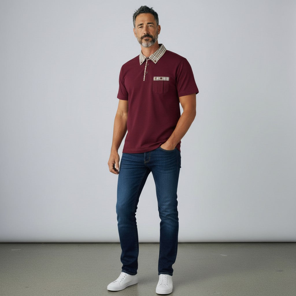 Gabicci X09 Seasonal Patterned Polo Shirt - Claret