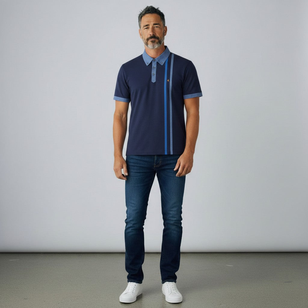 Gabicci X05 Seasonal Patterned Polo Shirt - Navy