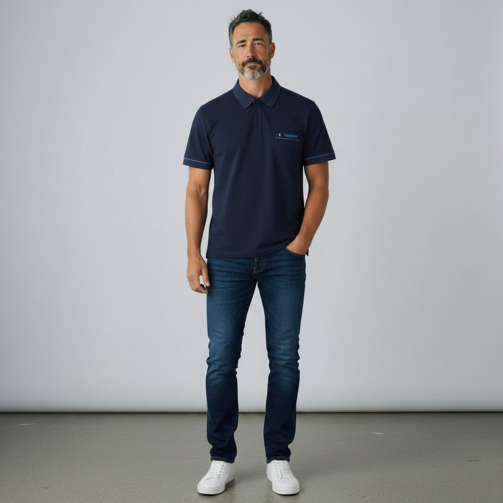 Gabicci X06 Seasonal Patterned Polo Shirt - Navy