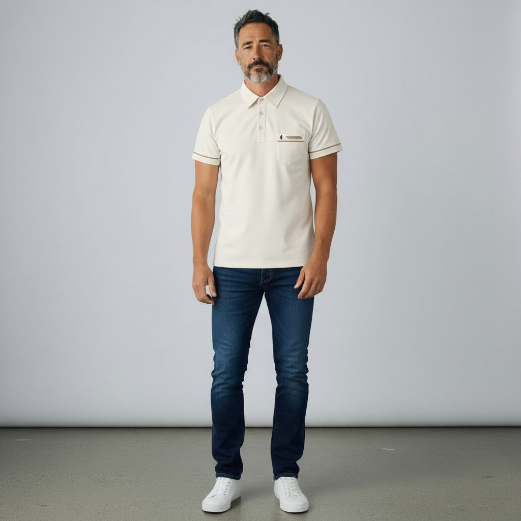 Gabicci X06 Seasonal Patterned Polo Shirt - Cream