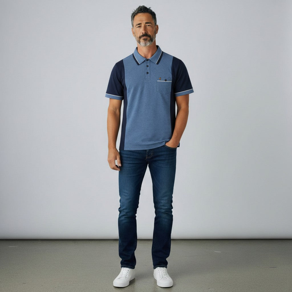 Gabicci X08 Seasonal Patterned Polo Shirt - Navy