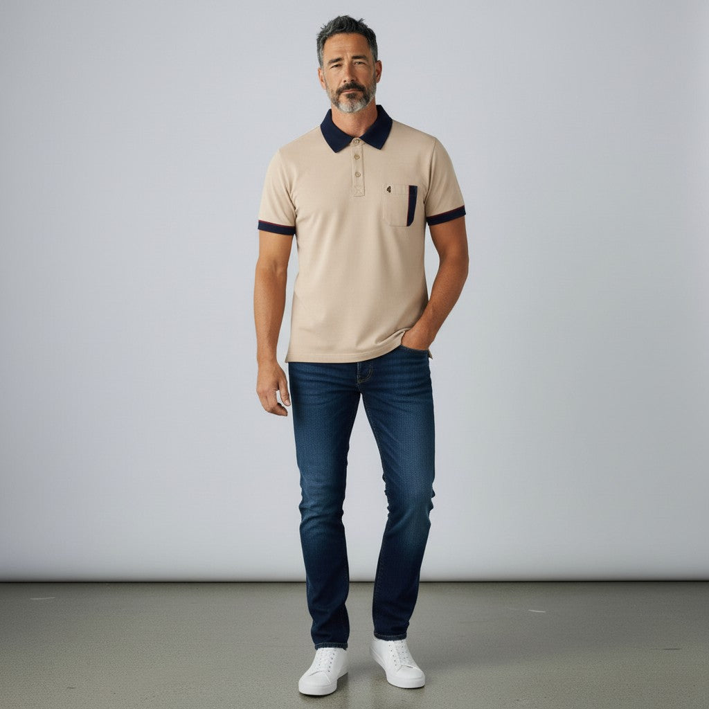 Gabicci X10 Seasonal Patterned Polo Shirt - Caramel