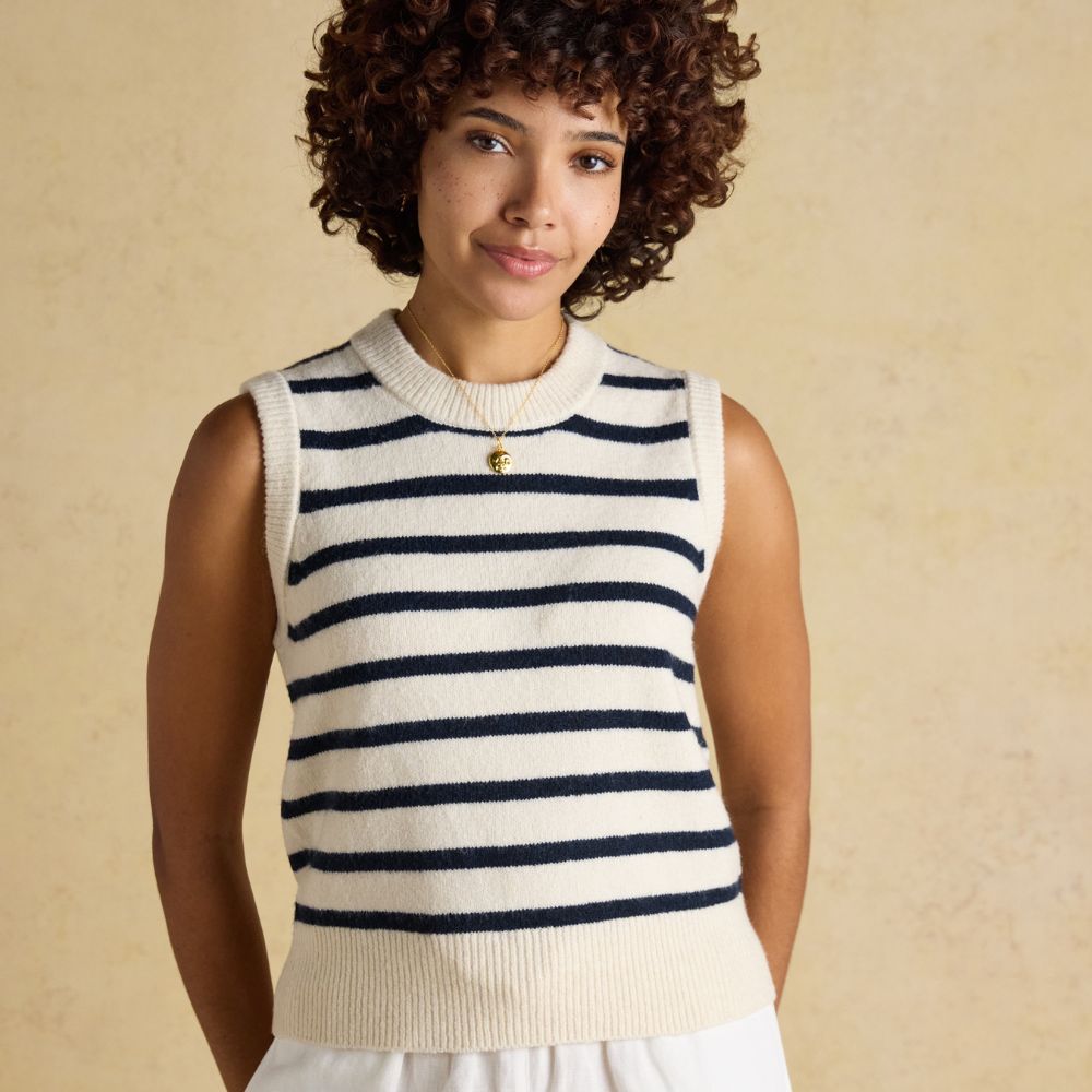 Joules Womens Holly Tank Top - Cream/Navy