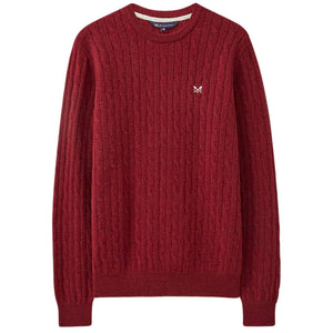 Crew Clothing Lambswool Cable Crewneck Sweatshirt - Biking Red
