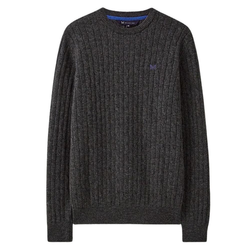 Crew Clothing Lambswool Cable Crewneck Sweatshirt - Charcoal Marl