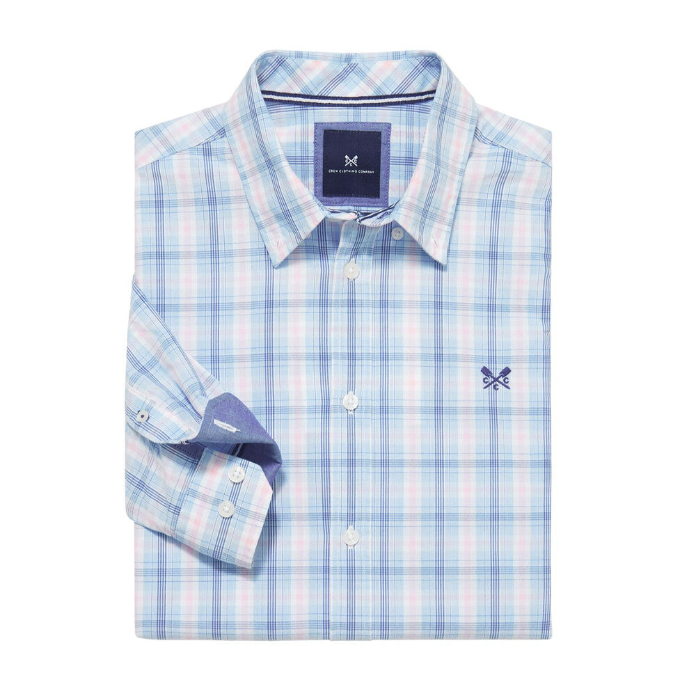 Crew Clothing Long Sleeved Poplin Check Shirt - Blue Decco