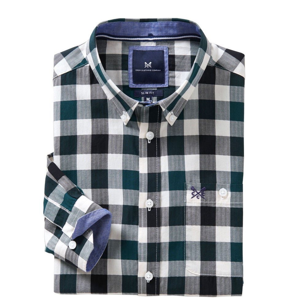 Crew Clothing Slim Fit Herringbone Gingham Shirt - Green Check