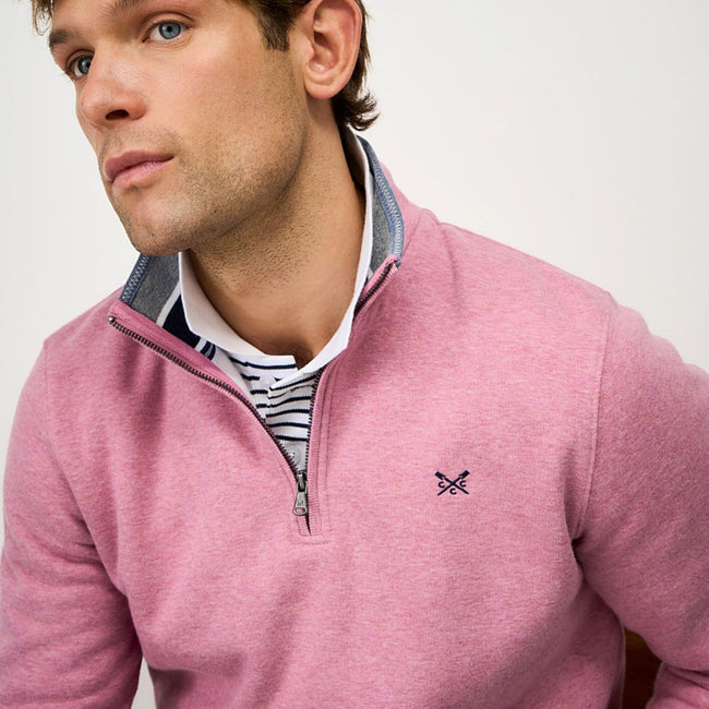 Crew Clothing Classic Cotton-Mix Half-Zip Sweatshirt - Pink Marl Main Image