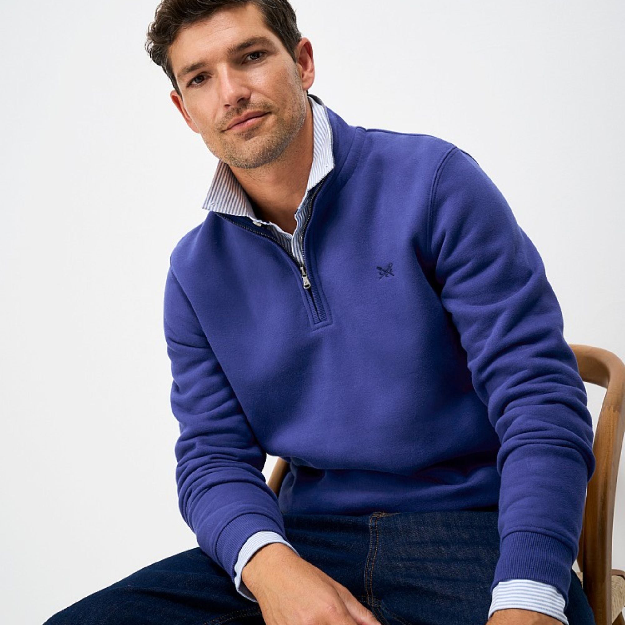 Crew Clothing Classic Cotton-Mix Half-Zip Sweatshirt - Navy
