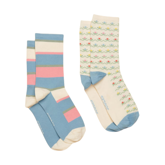 Joules Womens Everyday 2 Pack Sock - Blue Ecru Hover Image