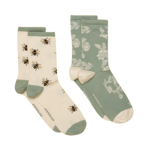 Joules Womens Everyday 2 Pack Sock - White Green