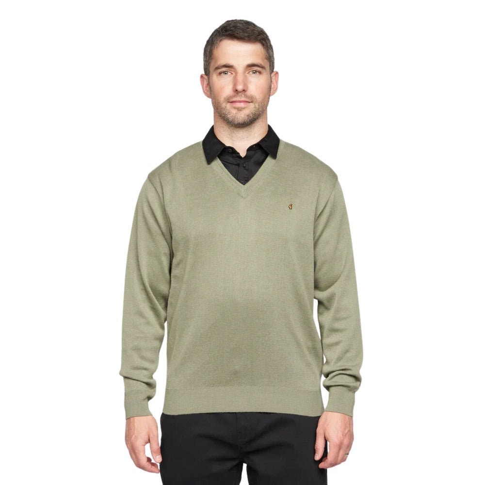 Gabicci Jumpers - K01 Classic V Neck - Olive