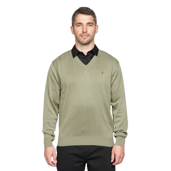Gabicci Jumpers - K01 Classic V Neck - Olive Main Image