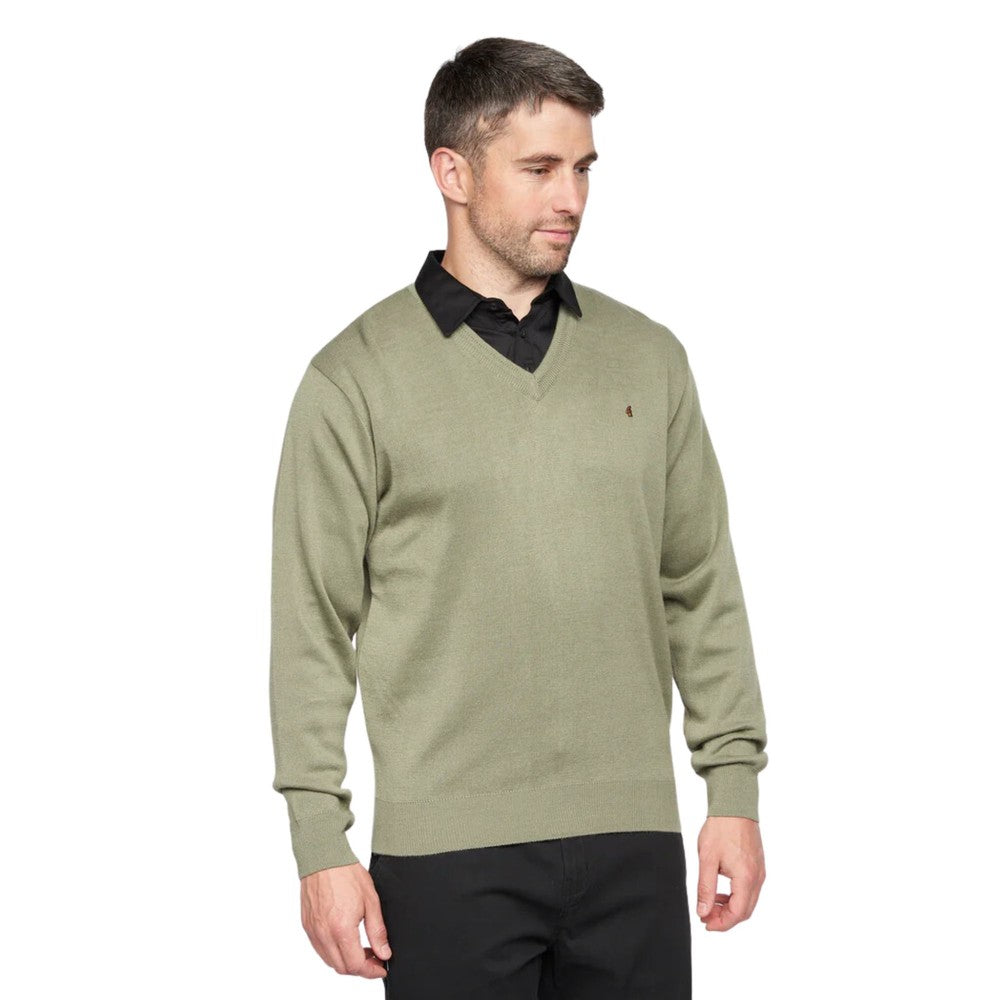 Gabicci Jumpers - K01 Classic V Neck - Olive
