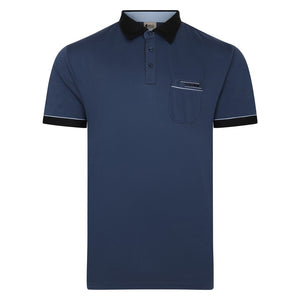 Gabicci Contrasting Collar & Cuff Patterned Jersey Polo Shirt - Indigo