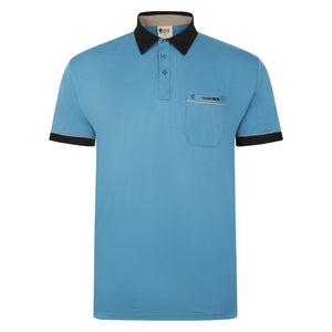 Gabicci Contrasting Collar & Cuff Patterned Jersey Polo Shirt - Teal