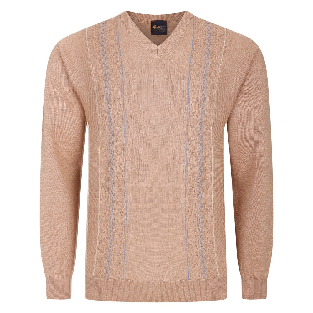 Gabicci M03 Front Pattern Knitted Vee Neck Jumper - Peach