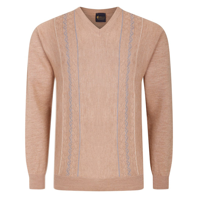 Gabicci M03 Front Pattern Knitted Vee Neck Jumper - Peach Hover Image